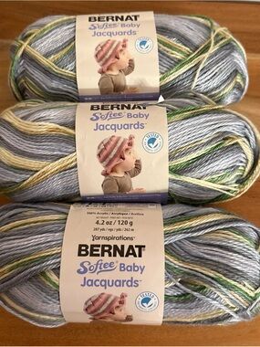 3 Skeins Bernat Softee Baby Jacquards Yarn River Ripples 4.2 oz 287 yds each